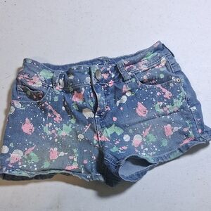 Justice Denim Shorts with Colorful Splatter